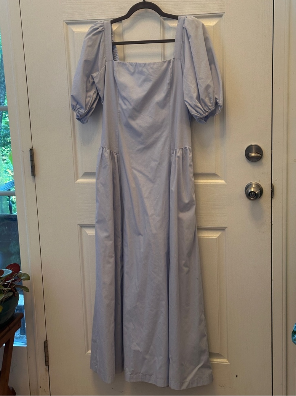 Abercrombie and Fitch Light Blue Square-Neck Puff Sleeve Maxi Dress